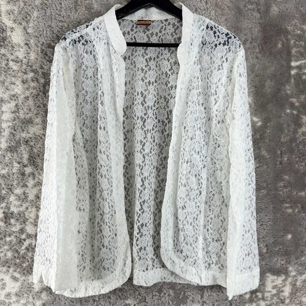 Tudor Court Size XL Floral Lace Sheer Open Front Cardigan‎ Jacket White Womens
